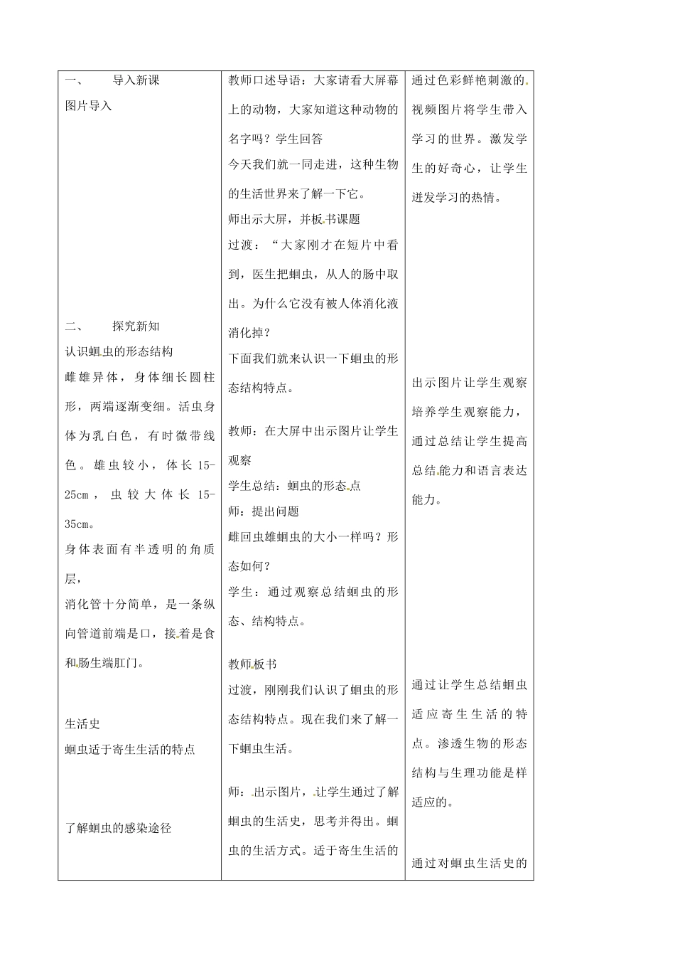 七年级生物上册 第1单元 第4章 第3节 线形动物和环节动物（第1课时）教学设计 冀教版-冀教版初中七年级上册生物教案_第2页