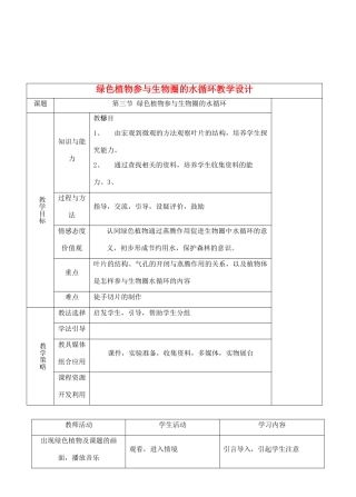 七年级生物上册 3.3.3绿色植物参与生物圈的水循环教学设计 人教版