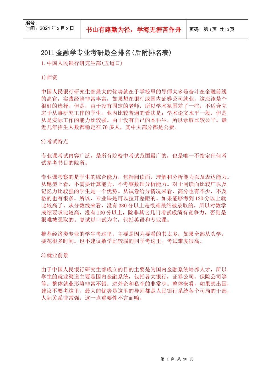 XXXX金融学专业考研最全排名(后附排名表)_第1页