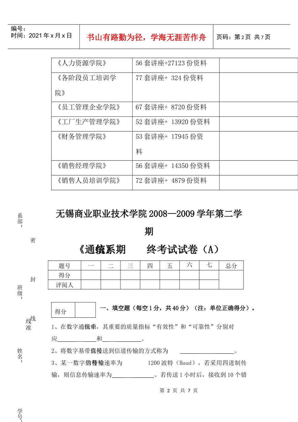 《通信系统》期终考试试题_第2页