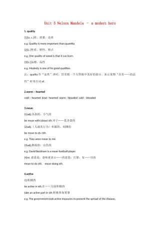 高中英语 Unit 5《Nelson Mandela-a modern hero-Vocabulary and Useful Expressions》教案 新人教版必修1