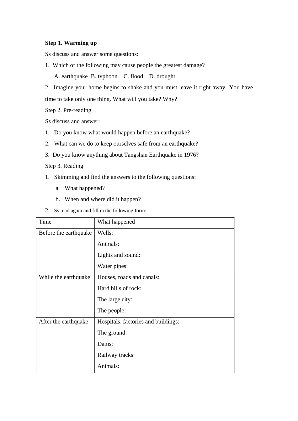 高一英语Unit 4 Earthquakes全套教案人教新课标必修一_第2页