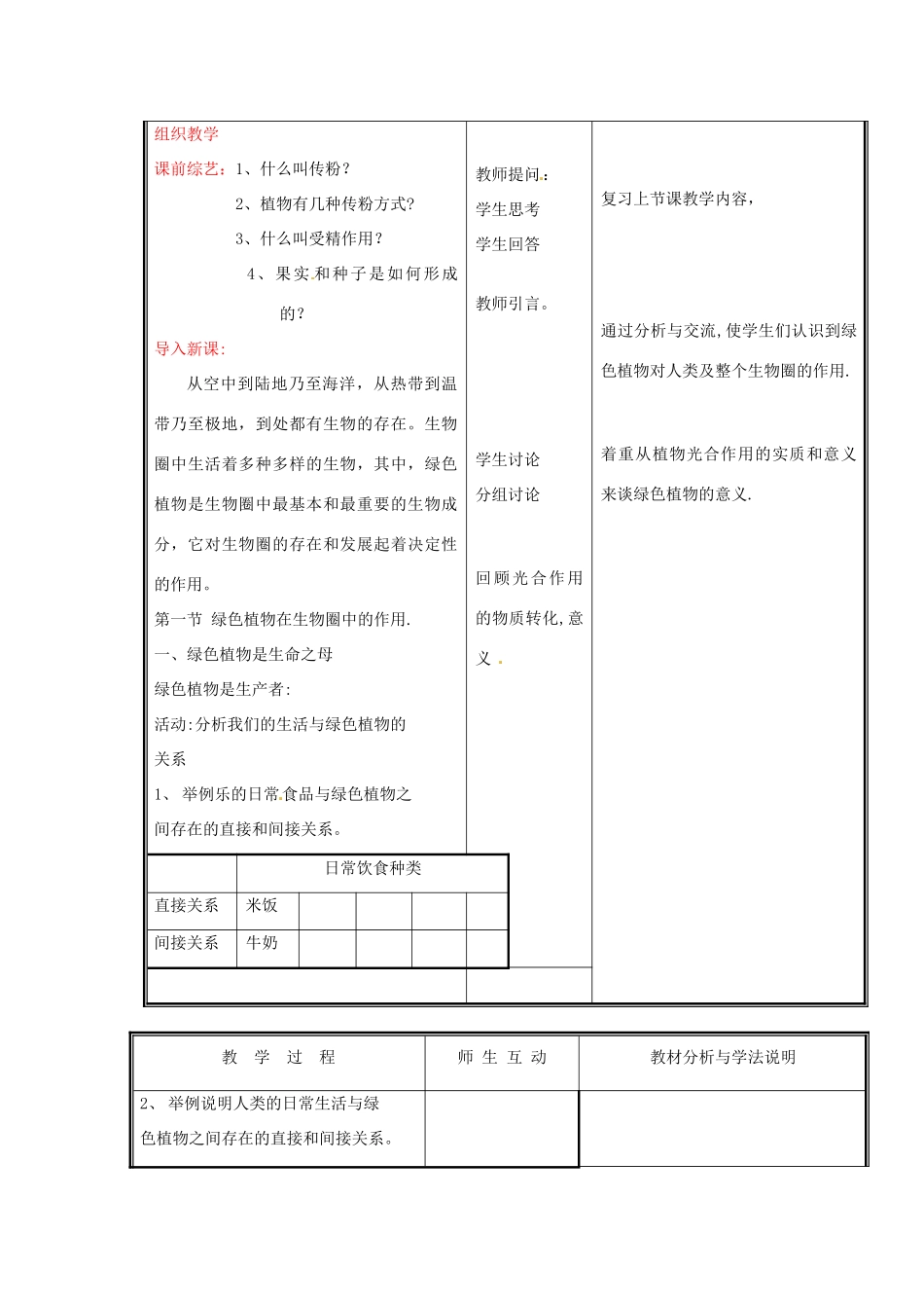 七年级生物上册 第三单元《生物圈中的绿色植物》第7章 绿色植物与生物圈 7.1 绿色植物在生物圈中的作用教案 （新版）北师大版_第2页