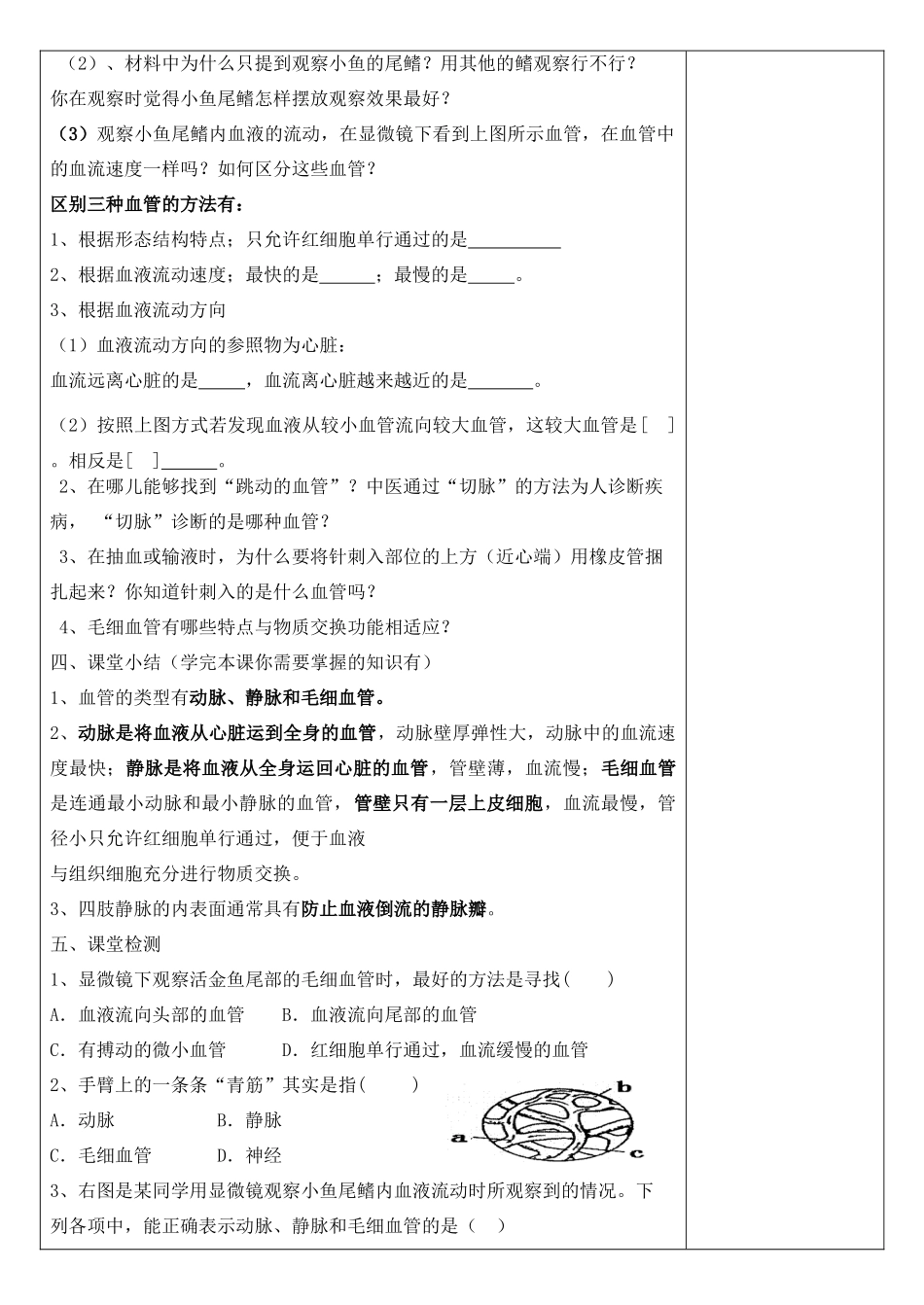 七年级生物下册 血液流动的管道---血管教案 新人教版_第2页