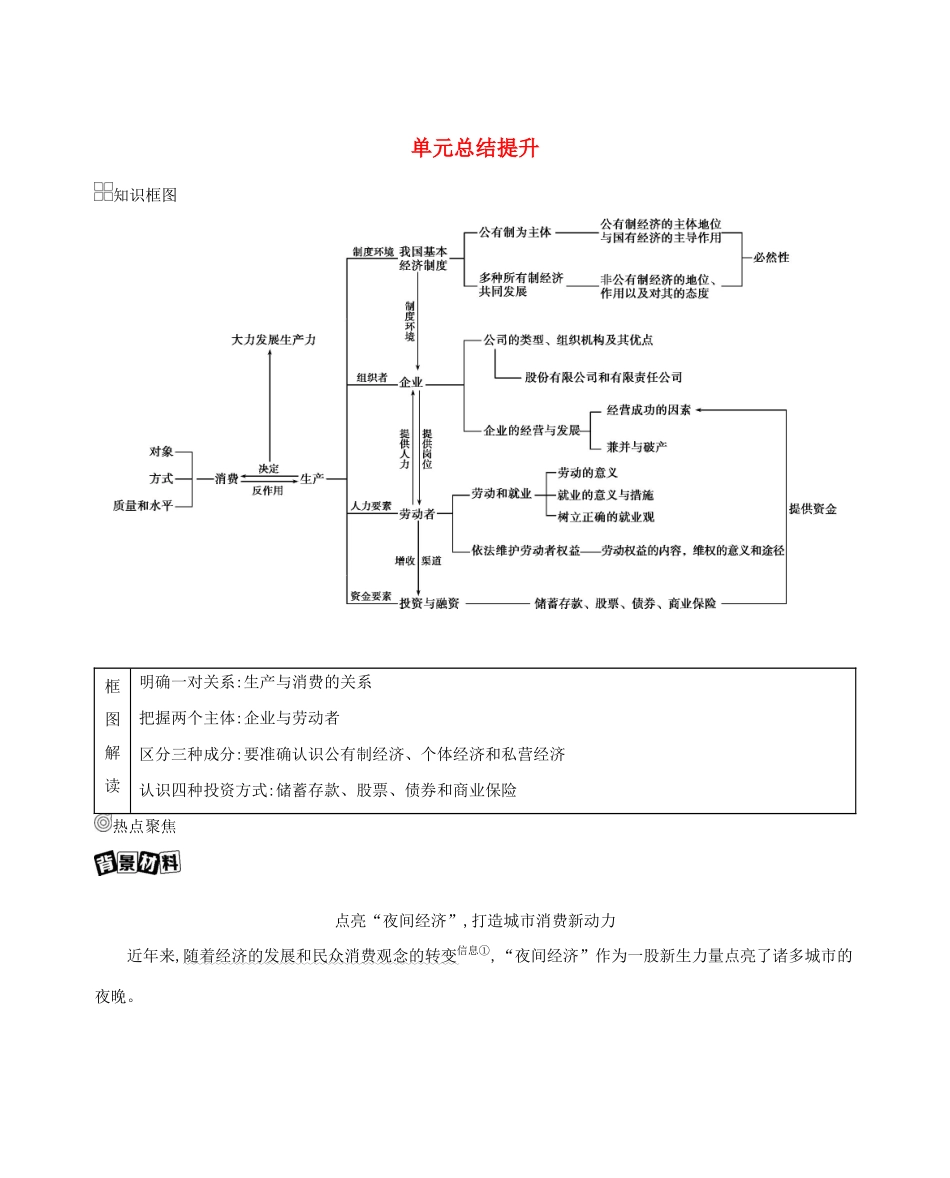 （山东版）高考政治一轮复习 第二单元 生产、劳动与经营 单元总结提升教案-山东版高三全册政治教案_第1页