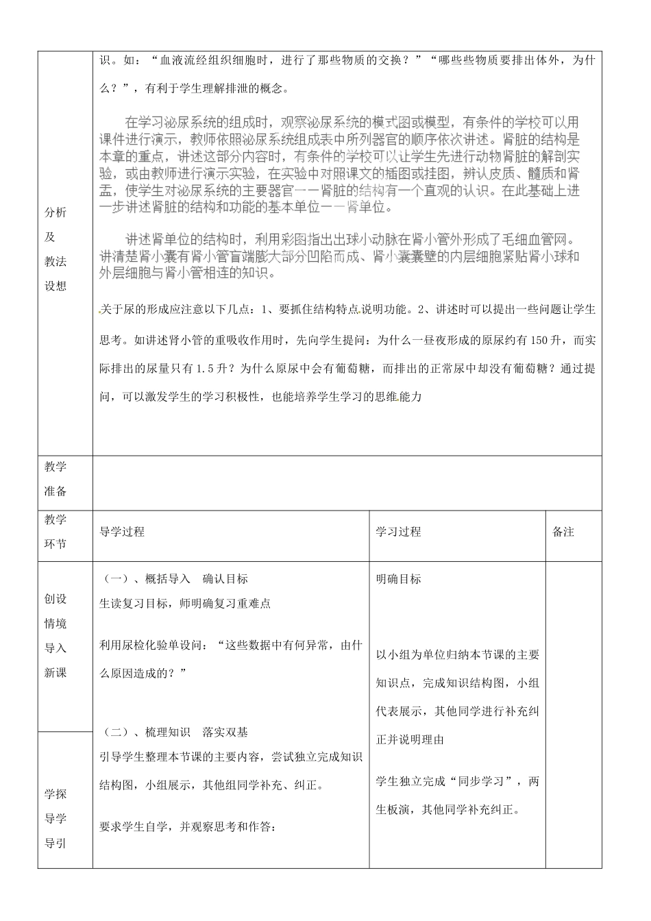 山东省临沂市蒙阴县第四中学七年级生物下册 第四单元 第五章 人体内废物的排出复习教案 （新版）新人教版_第2页