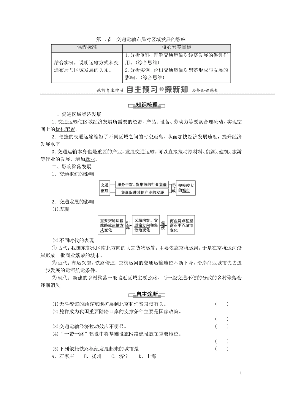 高中地理 第4章 交通运输布局与区域发展 第2节 交通运输布局对区域发展的影响教案 新人教版必修2-新人教版高中必修2地理教案_第1页