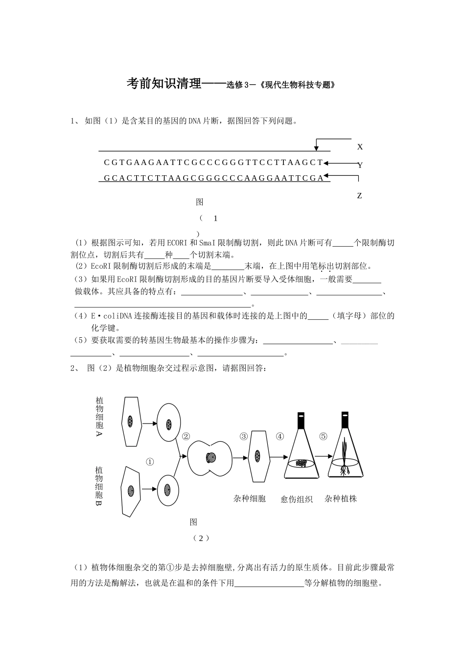 高中生物考前知识清理——选修3－《现代生物科技专题》_第1页