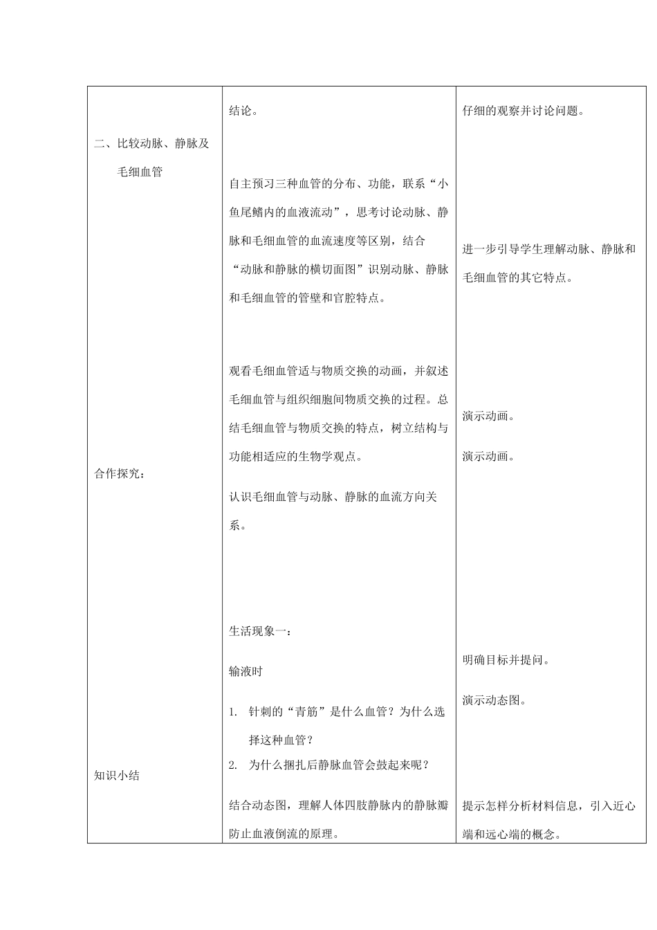 七年级生物下册 第三章 第一节 血管教案 （新版）济南版-（新版）济南版初中七年级下册生物教案_第3页