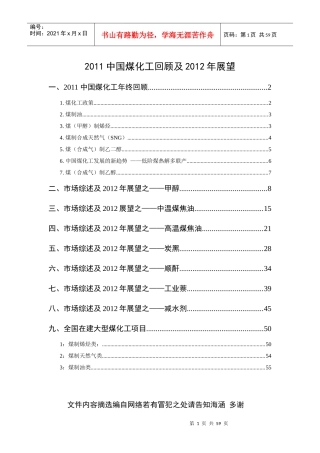 中国煤化工XXXX年总结及XXXX展望