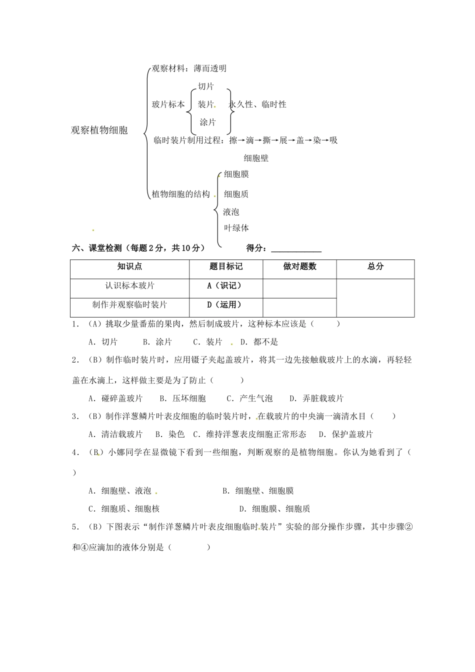 七年级生物上册 2.1.2 植物细胞导学案（无答案）（新版）新人教版_第2页