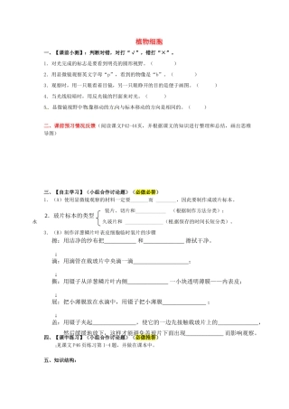 七年级生物上册 2.1.2 植物细胞导学案（无答案）（新版）新人教版