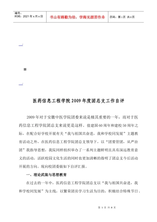 医药信息工程学院年度团总支工作自评