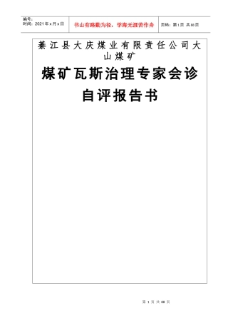 XXXX度大山煤矿瓦斯治理专家会诊自评报告书
