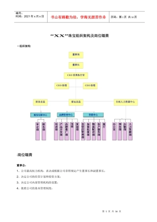 “X恋”珠宝组织架构及岗位职责