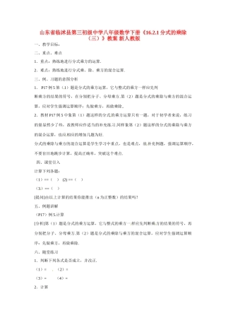 山东省临沭县第三初级中学八年级数学下册《16.2.1分式的乘除（三）》教案 新人教版