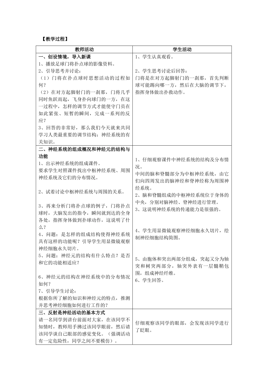 七年级生物下册 12.1《神经系统与神经调节》（第1课时）教案 北师大版-北师大版初中七年级下册生物教案_第2页