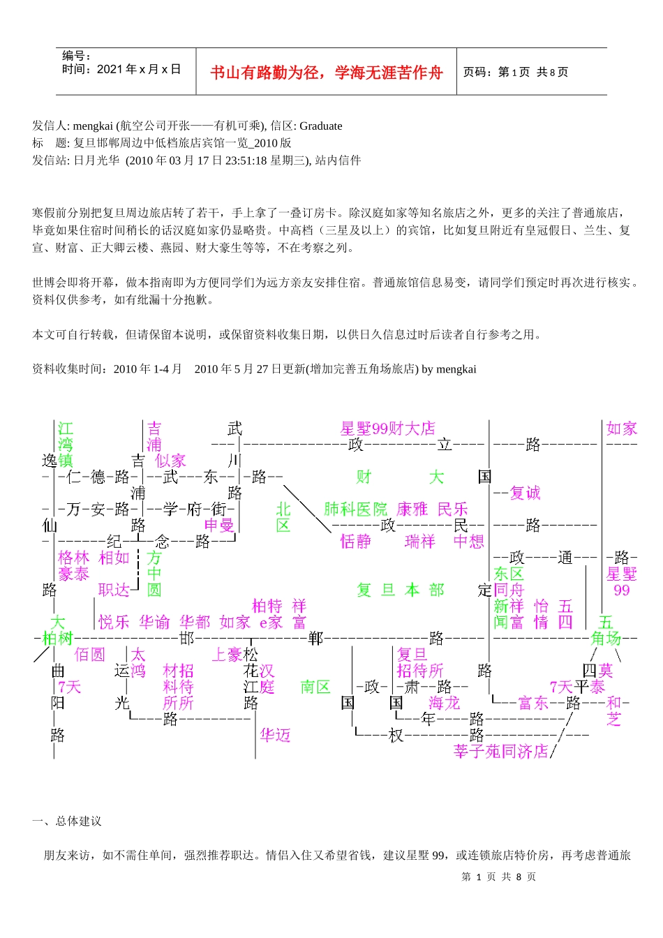 上海复旦大学周边中低档旅店宾馆一览_世博二版_第1页