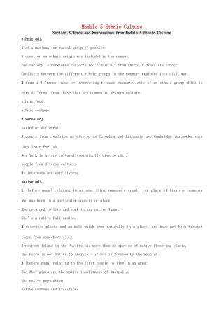 高中英语 Module 5 Ethnic Culture-Section 3 Words and Expressions素材 外研版选修7