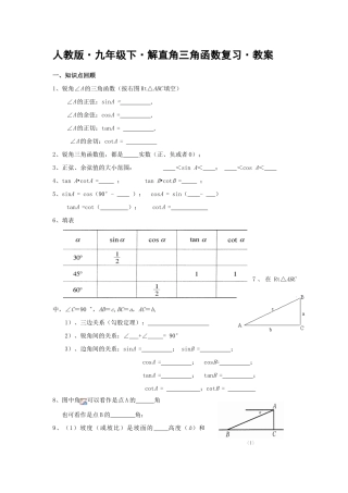 九年级数学下解直角三角函数复习•教案