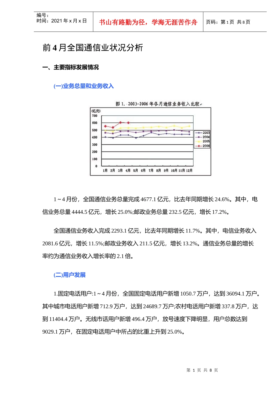 前月全国通信业状况分析_第1页