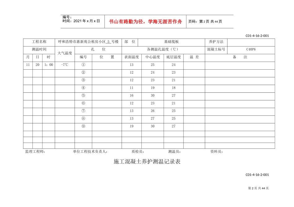冬季施工混凝土浇筑测温记录表(DOC44页)_第2页