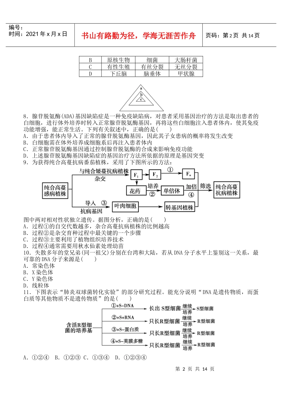 【成才之路】XXXX高中生物必修二(新课标人教版)：综合检测题_第2页