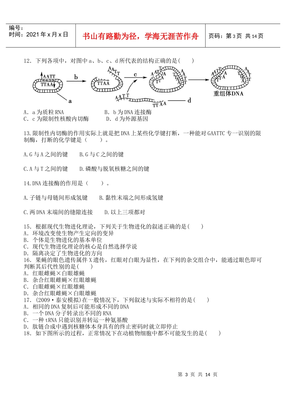 【成才之路】XXXX高中生物必修二(新课标人教版)：综合检测题_第3页