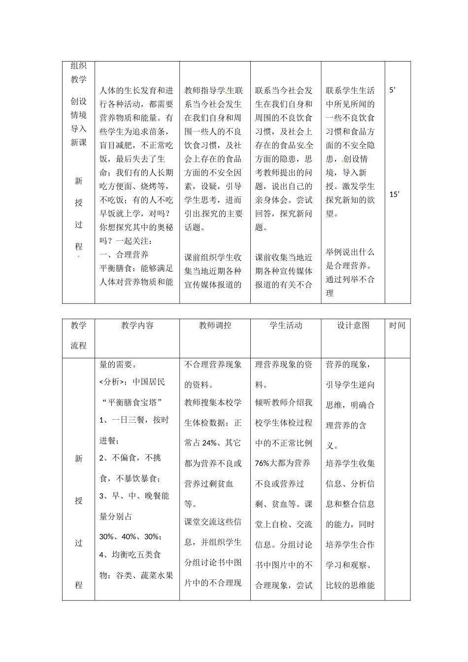辽宁省大连市第四十二中学七年级生物下册 第二章 第三节 关注合理营养与食品安全（一）教案 新人教版_第2页