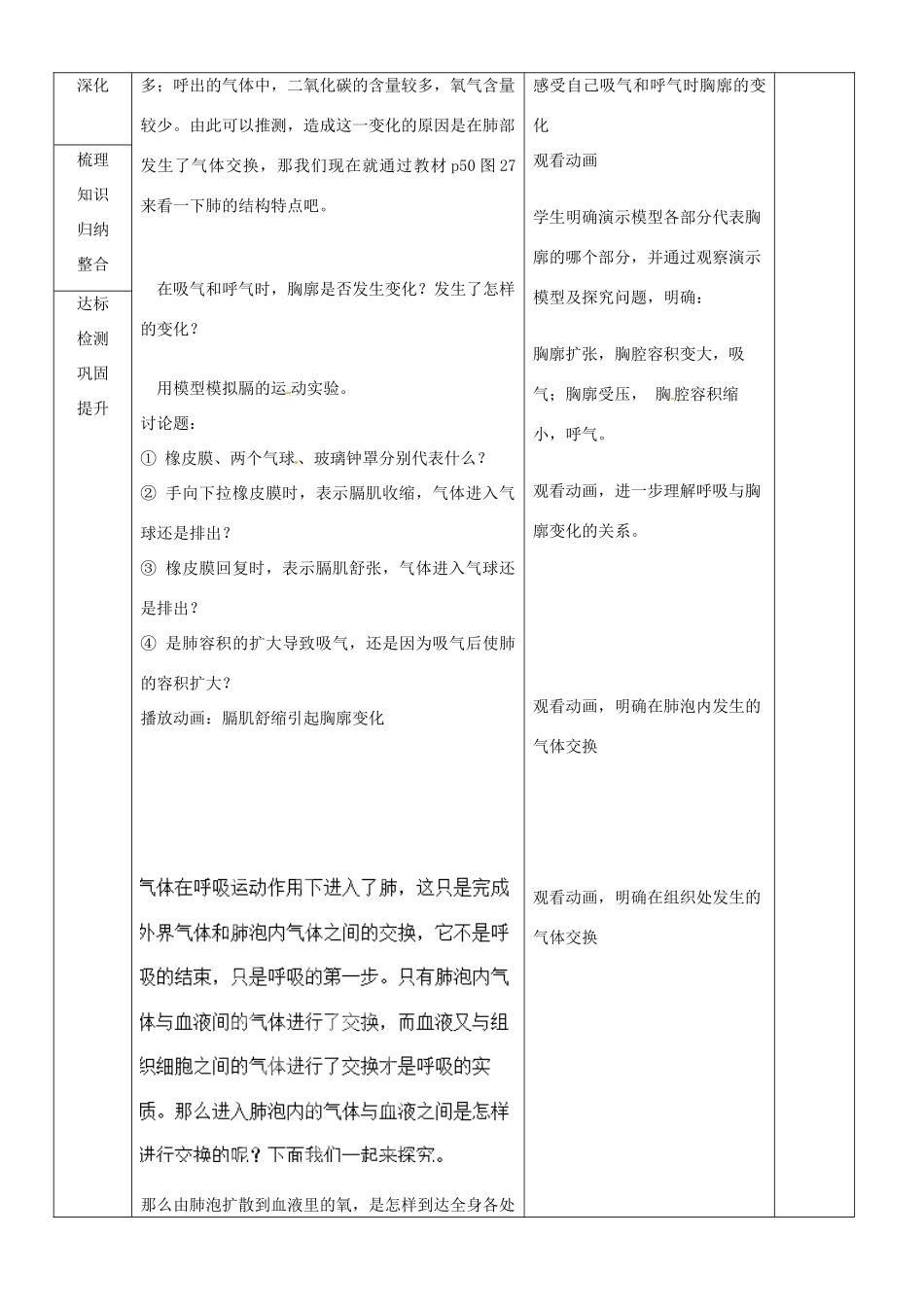 山东省临沂市蒙阴县第四中学七年级生物下册 4.3.2 发生在肺内的气体交换教案 （新版）新人教版_第2页