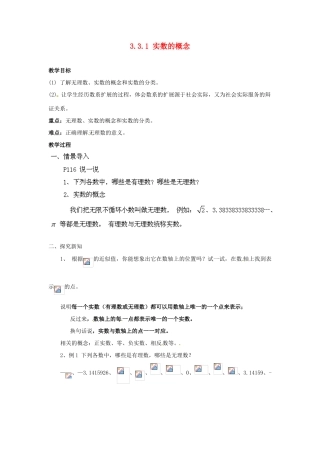 山东省胶南湖南省益阳市六中八年级数学上册 3.3.1 实数的概念教案 （新版）湘教版
