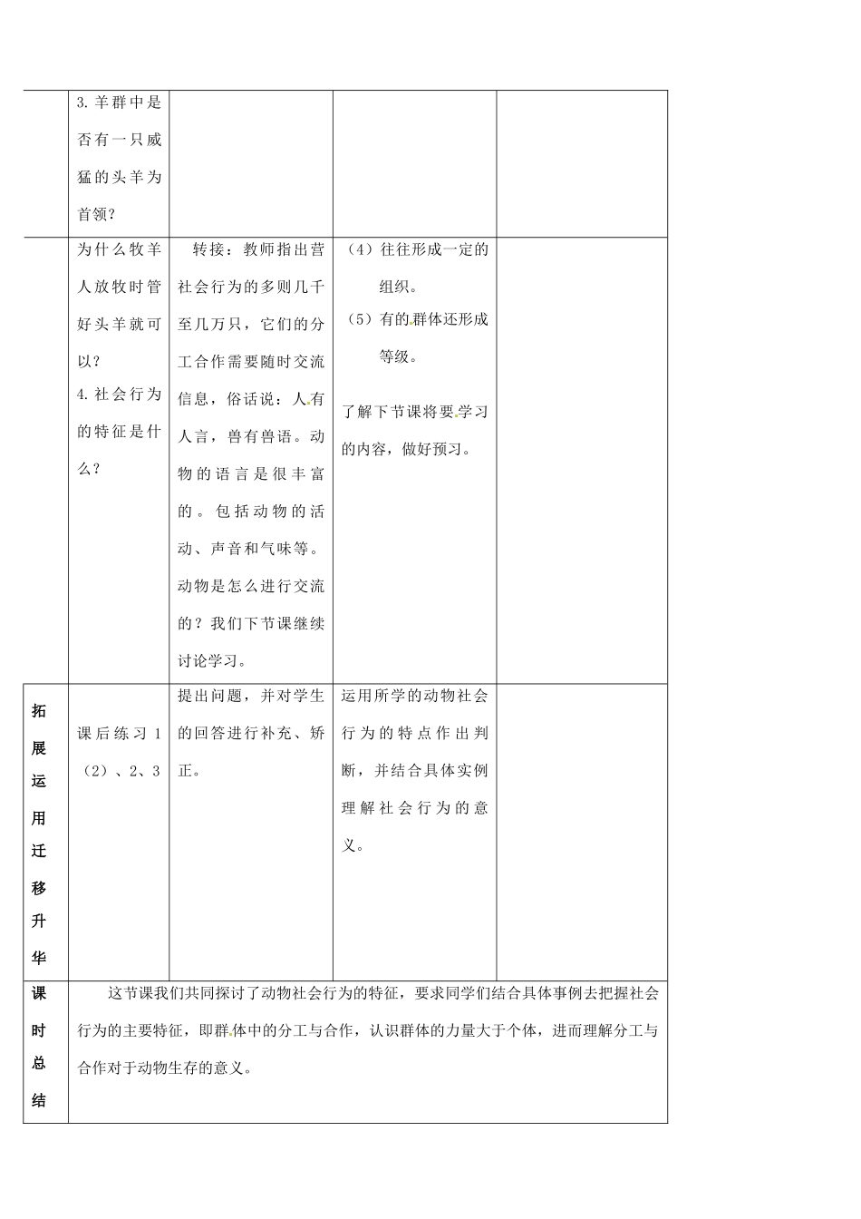 山东省宁阳县第二十五中学八年级生物上册《第五单元 第二章 第三节 社会行为（第一课时）》教案 （新版）新人教版_第3页
