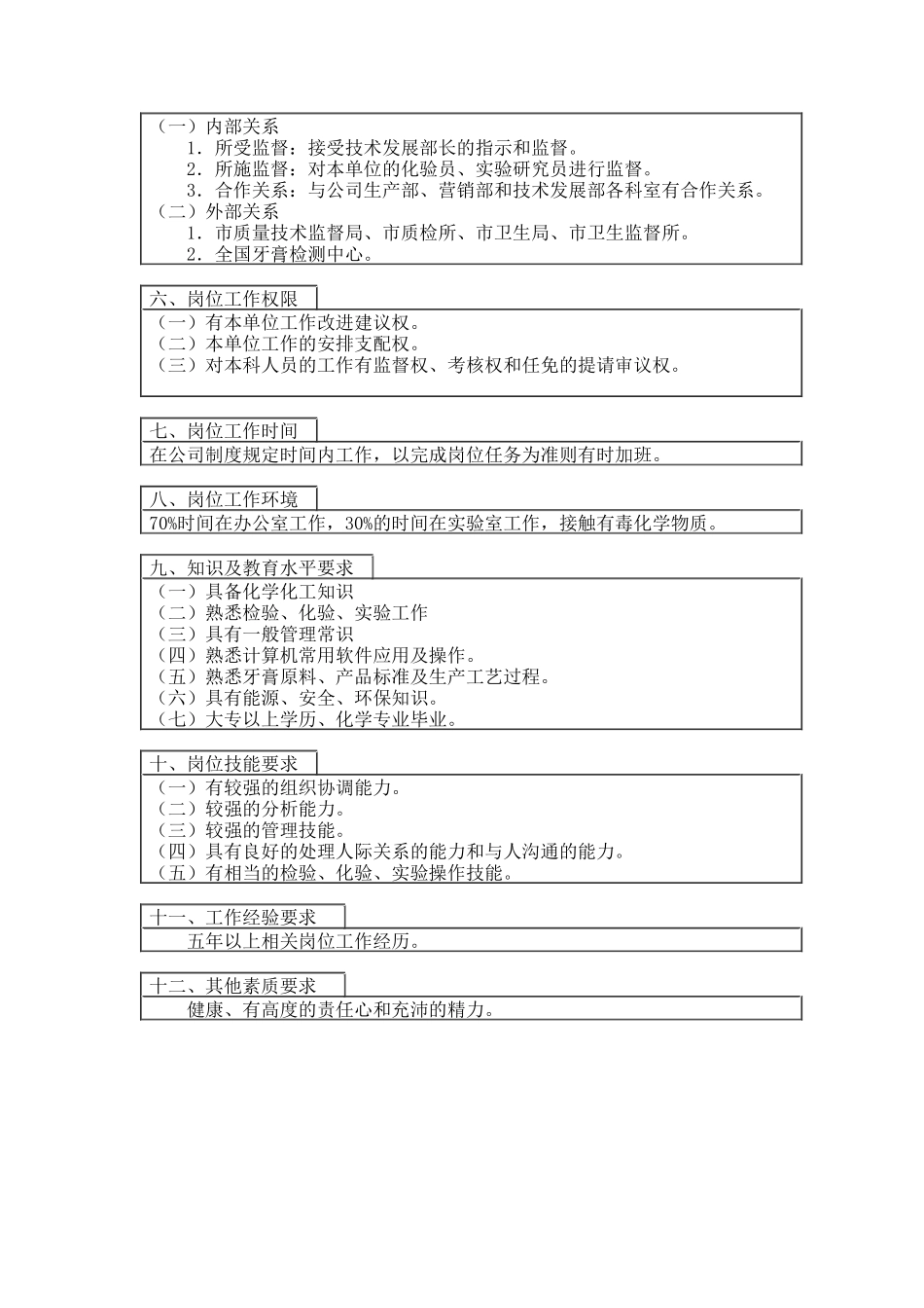 医药行业-技术发展部-实验检测室主任岗位说明书_第2页