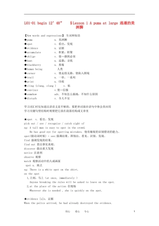 高中英语 Lesson 1 A puma at large新概念讲义 第三册