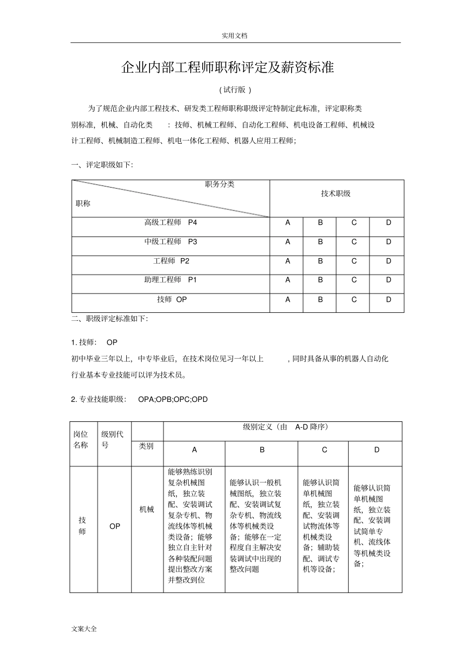 企业内部工程师评级实用标准_第1页