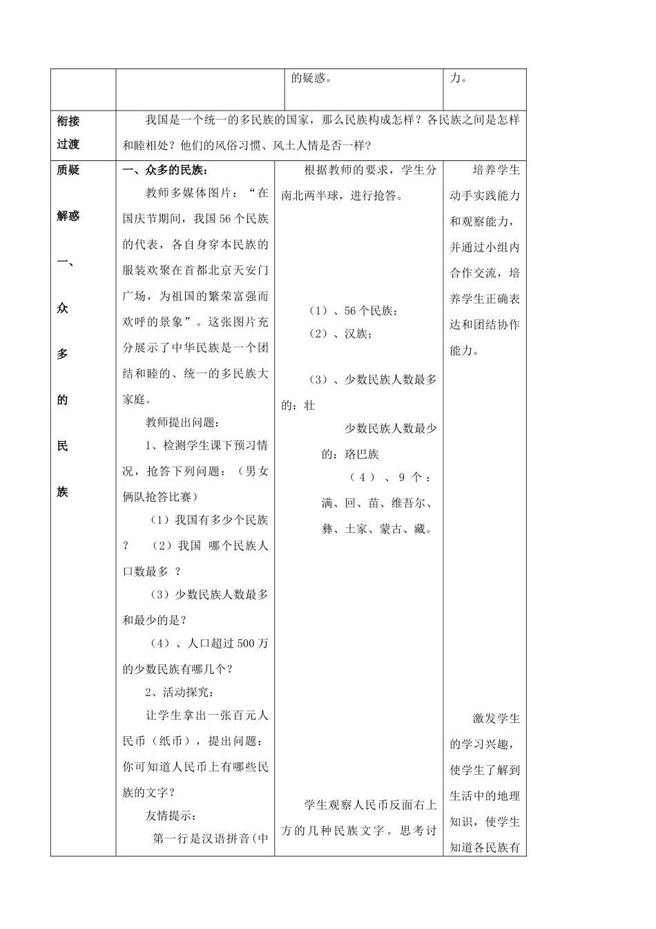 山东省枣庄市峄城区吴林街道中学八年级地理上册 第4课《和睦的民族大家庭》教案 新人教版_第2页