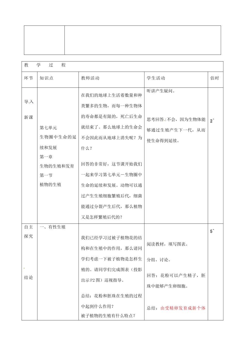 山东省临沭县第三初级中学八年级生物下册《7-1-1植物的生殖》教案 新人教版_第2页