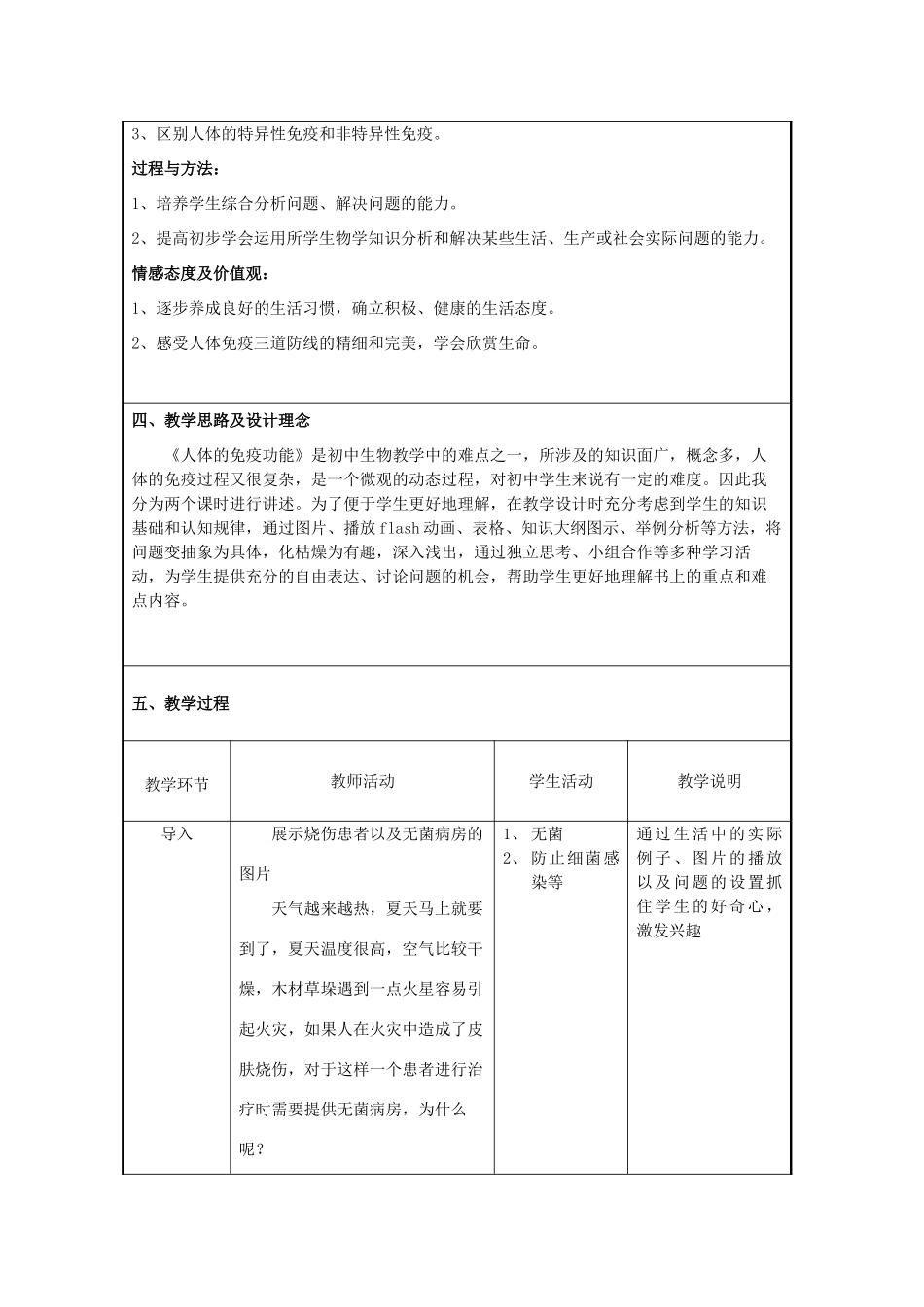 七年级生物下册 第六章 第一节 人体的免疫功能人体的免疫功能教学设计 （新版）济南版-（新版）济南版初中七年级下册生物教案_第2页
