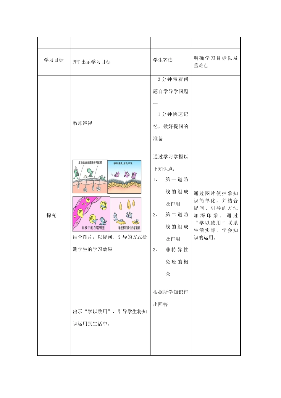 七年级生物下册 第六章 第一节 人体的免疫功能人体的免疫功能教学设计 （新版）济南版-（新版）济南版初中七年级下册生物教案_第3页