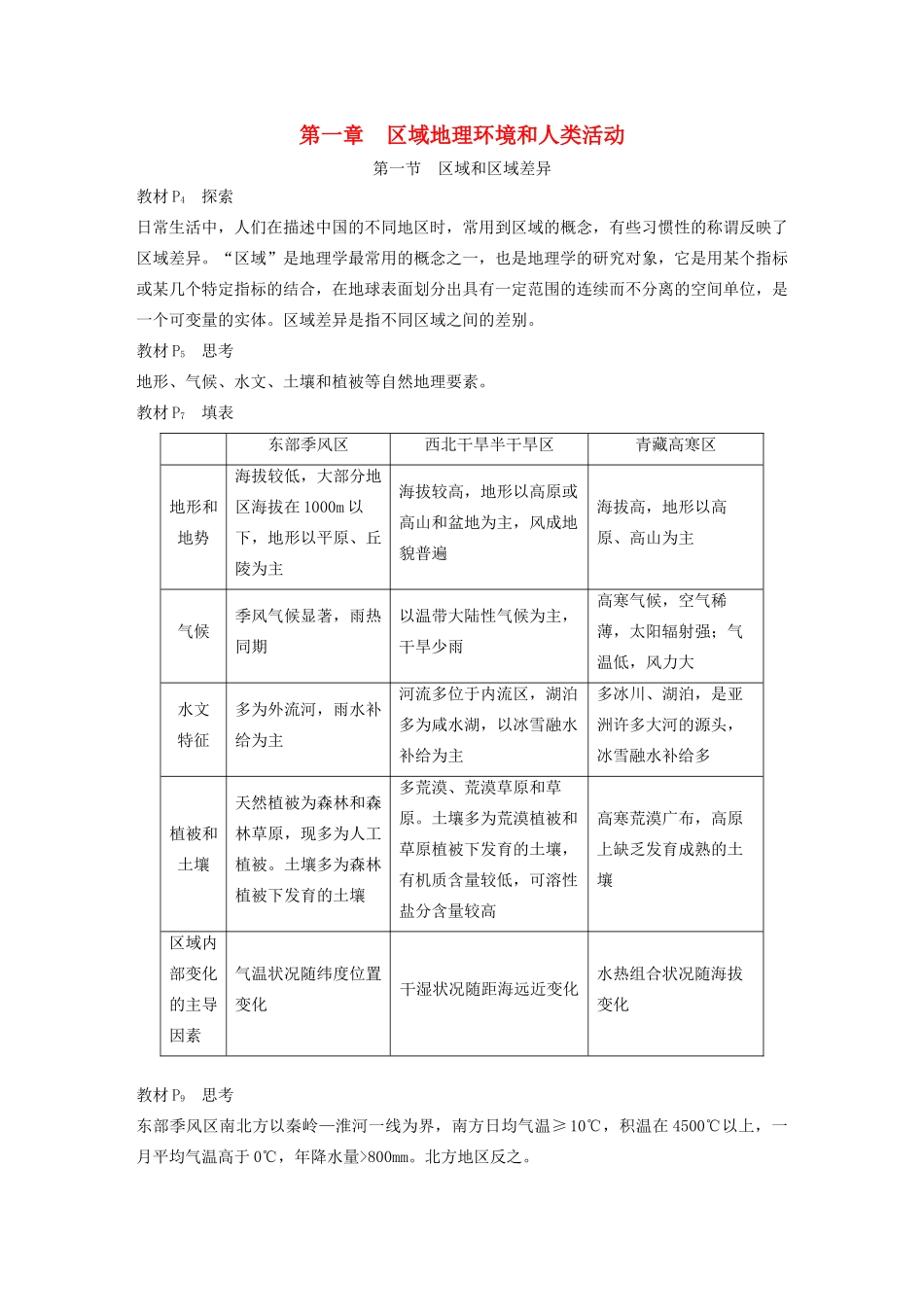 高中地理 第一章 区域地理环境和人类活动讲义（含解析）中图版必修3-中图版高二必修3地理教案_第1页