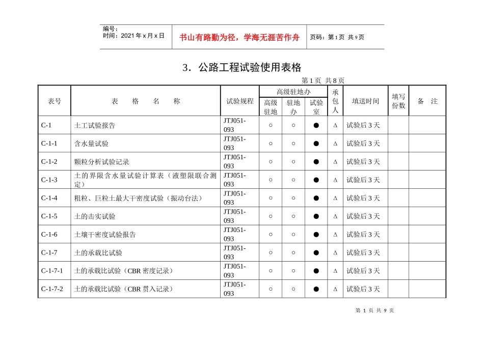 3、公路工程试验使用表格_第1页