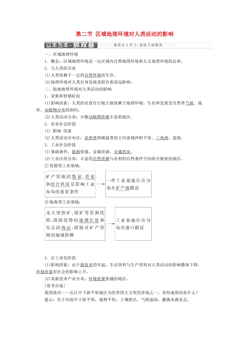 高中地理 第一章 区域地理环境和人类活动 第二节 区域地理环境对人类活动的影响讲义（含解析）中图版必修3-中图版高二必修3地理教案_第1页