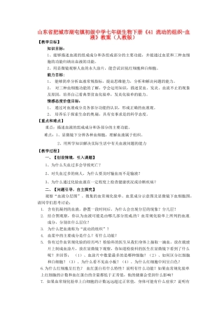 山东省肥城市湖屯镇初级中学七年级生物下册《41 流动的组织-血液》教案 新人教版