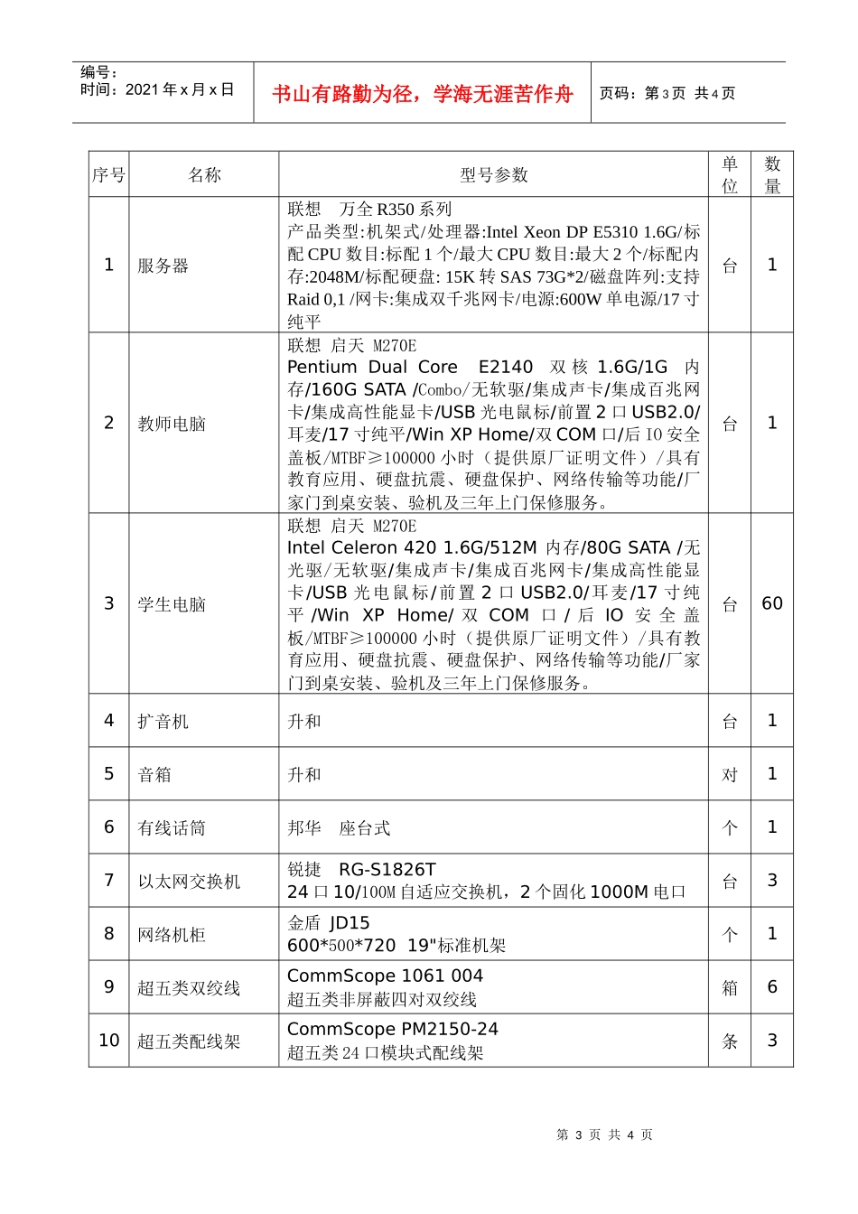 中山市石岐区北区中学电子计算机室设备询价采购要求_第3页