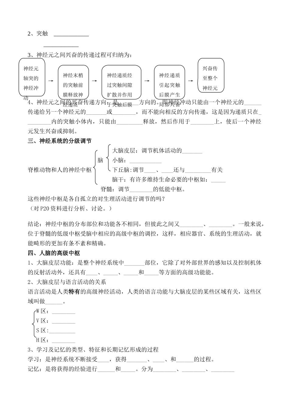 高中生物通过神经系统的调节教案1新课标 人教版 必修3_第2页