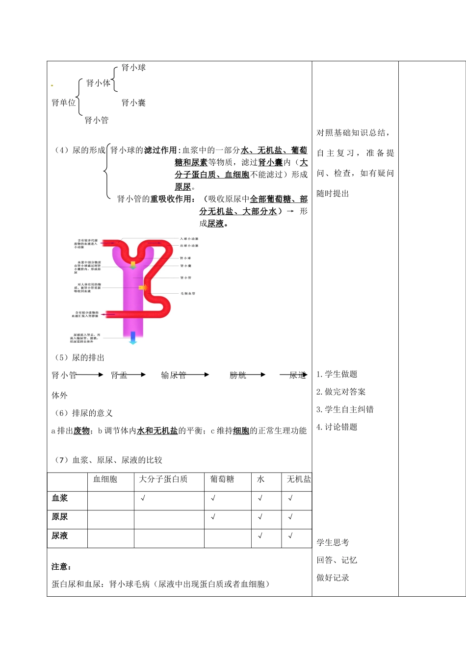 七年级生物下册 第三单元 第四章 人体内代谢废物的排出复习教案（1）（新版）济南版-（新版）济南版初中七年级下册生物教案_第2页