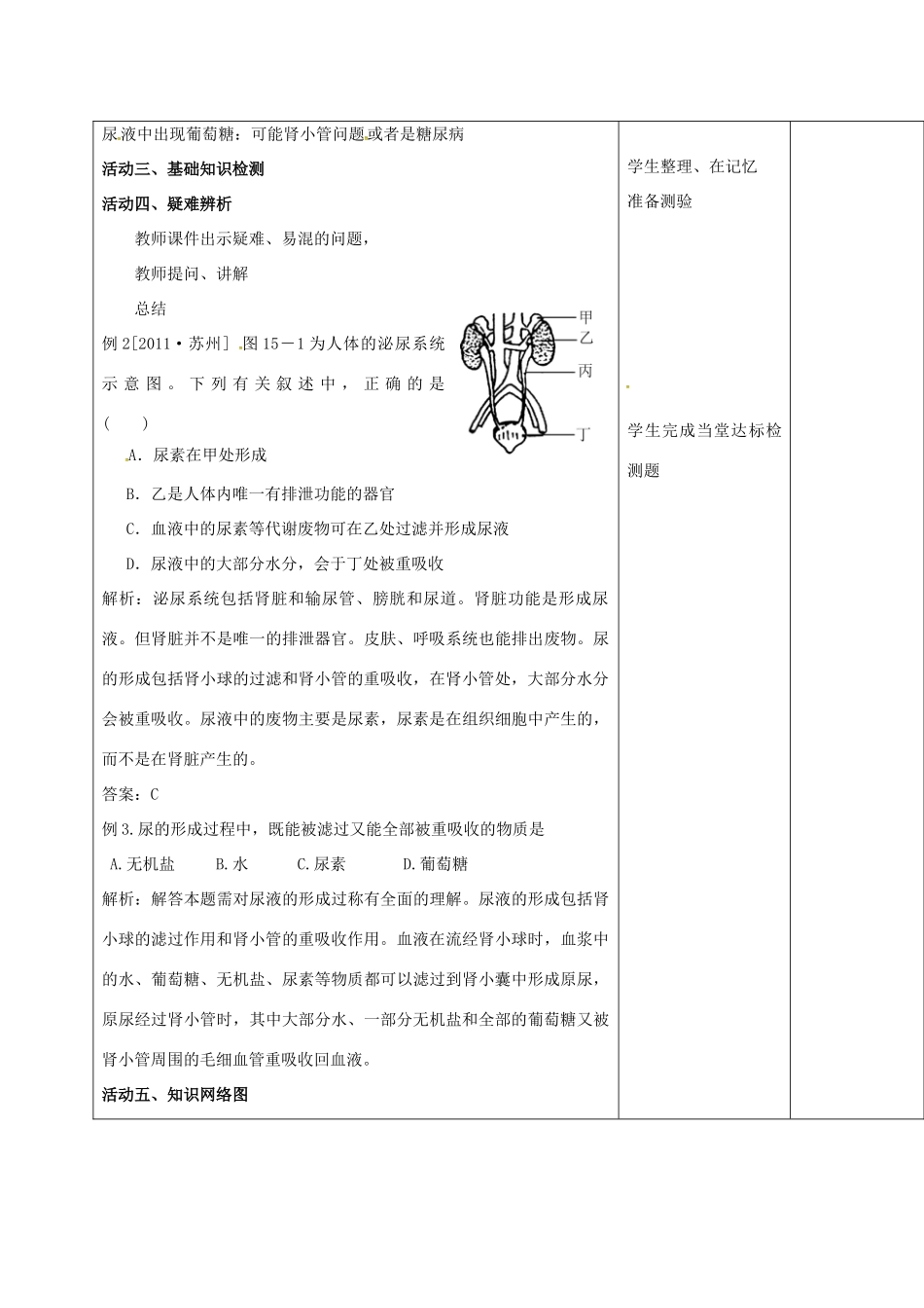 七年级生物下册 第三单元 第四章 人体内代谢废物的排出复习教案（1）（新版）济南版-（新版）济南版初中七年级下册生物教案_第3页