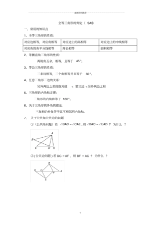 全等三角形的判定SAS典型例题精编版