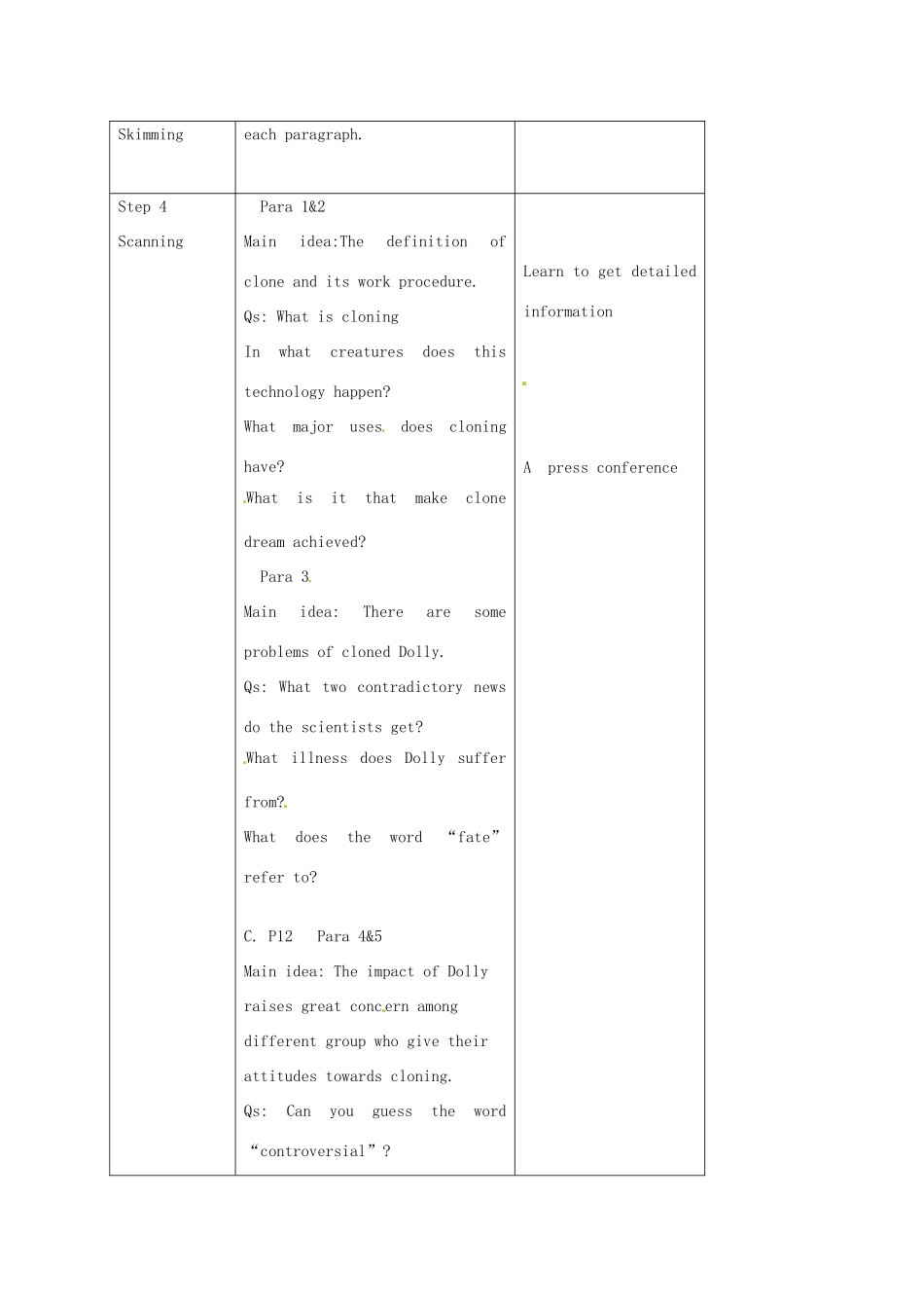 高中英语 Unit2阅读 Cloning Where is it leading us教案 新人教版选修8_第2页