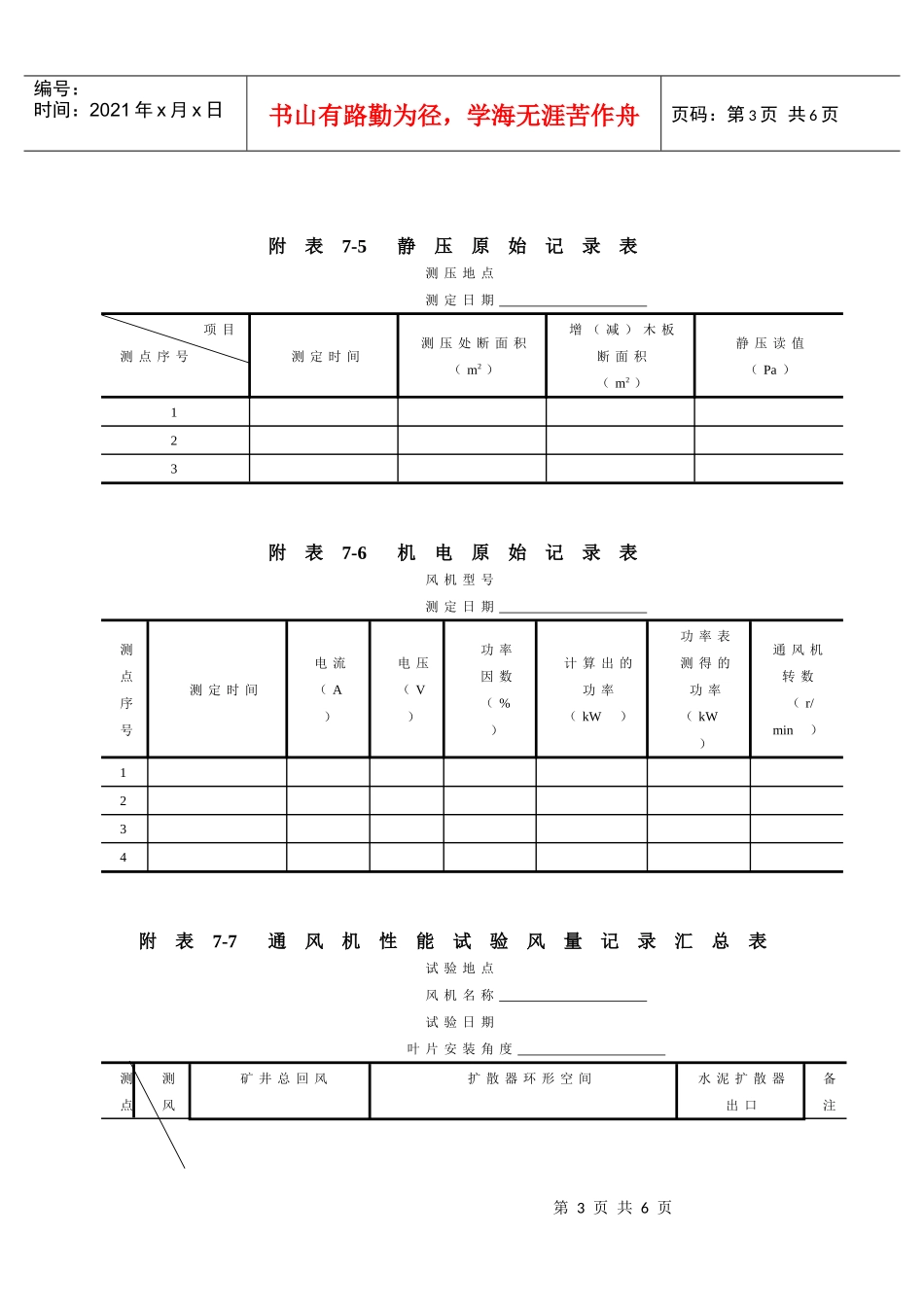 【采矿课件】附录七通风机性能试验数据记录表_第3页